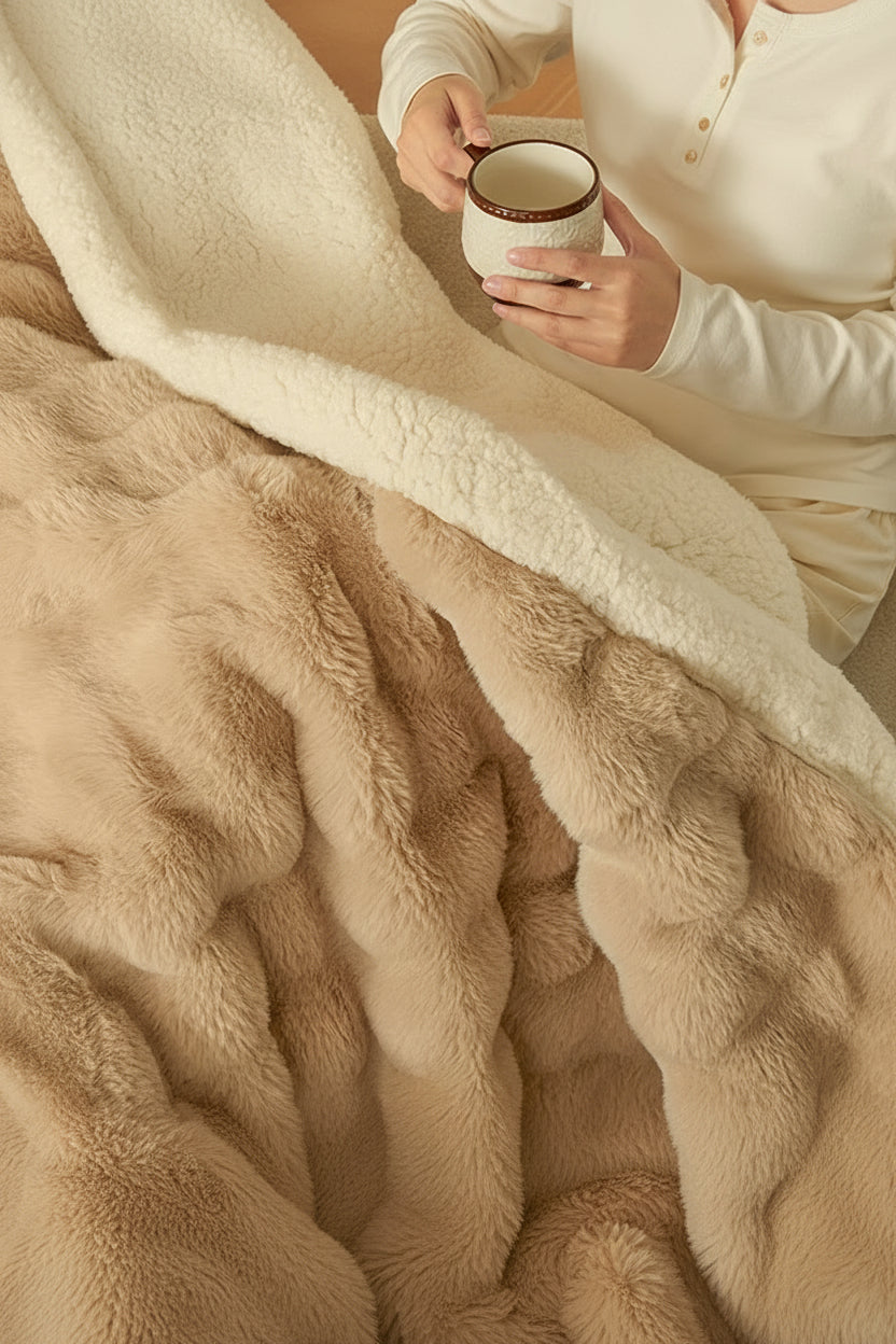 Luxury Faux Rabbit Fur Blanket – Thick Double Layer Plush Winter Bed and Sofa Throw for Cozy Warmth, Soft Comfort and Elegance
