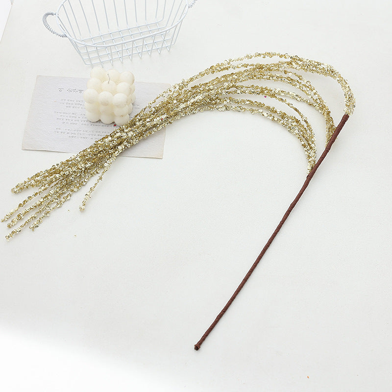 Sequin Glitter Christmas Branch Sticks – Artificial White Tassel Plant Decorations for Holiday Trees, Parties & Festive Displays