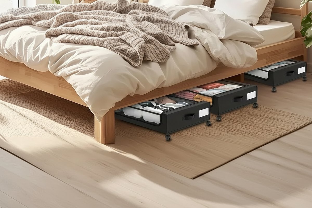 Under Bed Storage Box – Rolling Dust Proof Organizer with Wheels for Clothes, Shoes, Blankets and Bedroom Space Saving