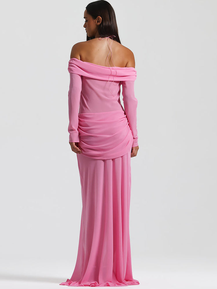 Sexy Off-Shoulder Hollow-Out Maxi Dress – Elegant Halter Long-Sleeve White Dress for Women, Slim Summer Vacation Beachwear & Evening Resort Outfits