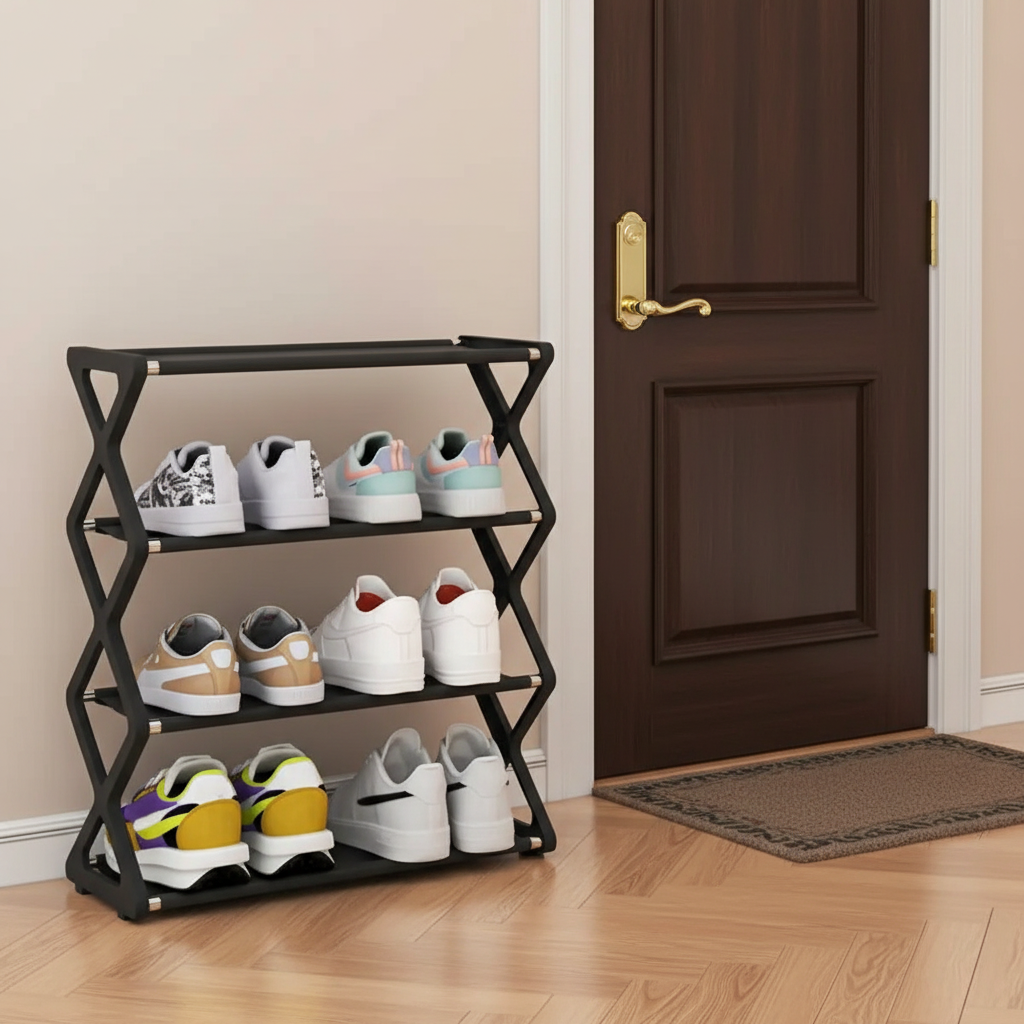Foldable Shoe Rack – 4 Tier Stable Home Footwear Organizer for Entryway, Dorm, Living Room and Small Space Storage
