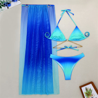 Gradient Halter Bikini Set with Cover-Up – Sexy 3-Piece Women’s Swimsuit for Beach Vacations, Summer Pool Parties & Resort Wear
