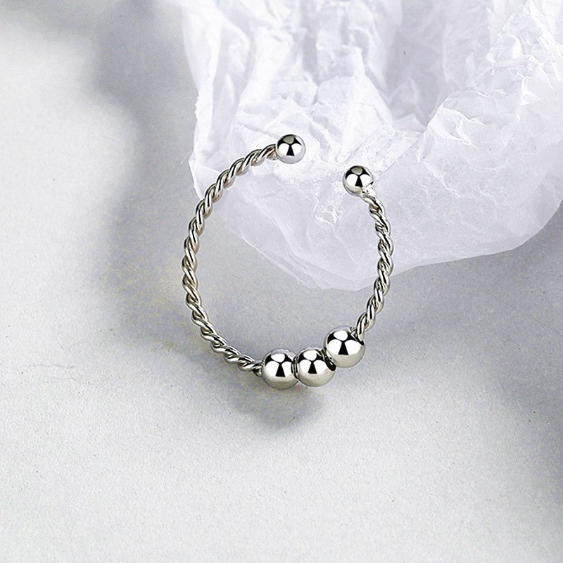 Korean Vintage Beaded Wide Ring – Silver-Tone Open Handmade Jewelry for Women and Couples with Unique Statement Style and Gift Appeal