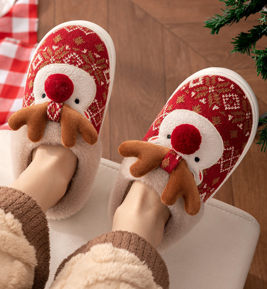 Women's Christmas Cartoon Slippers -Cozy Winter Indoor House Shoes with Cute Deer Design, Non-Slip Cotton Warm Slippers for Holiday Home Wear