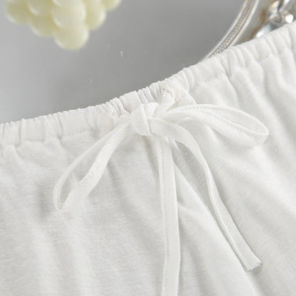 White Long-Sleeve Pajama Set – Loose Two-Piece Women’s Sleepwear with Shorts for Comfortable Spring Nights, Relaxed Lounging and Chic Homewear