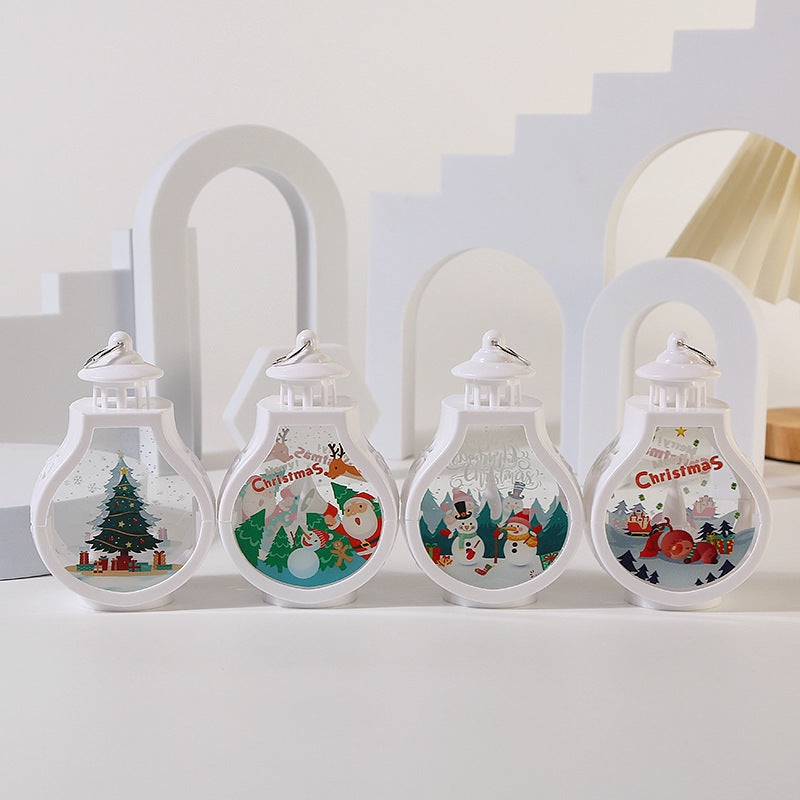 Christmas Wind Lamp Lantern – Portable Candle Style Holiday Table Light with Santa, Snowman and Reindeer Design