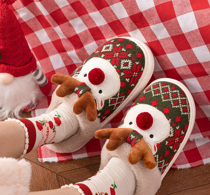 Women's Christmas Cartoon Slippers -Cozy Winter Indoor House Shoes with Cute Deer Design, Non-Slip Cotton Warm Slippers for Holiday Home Wear