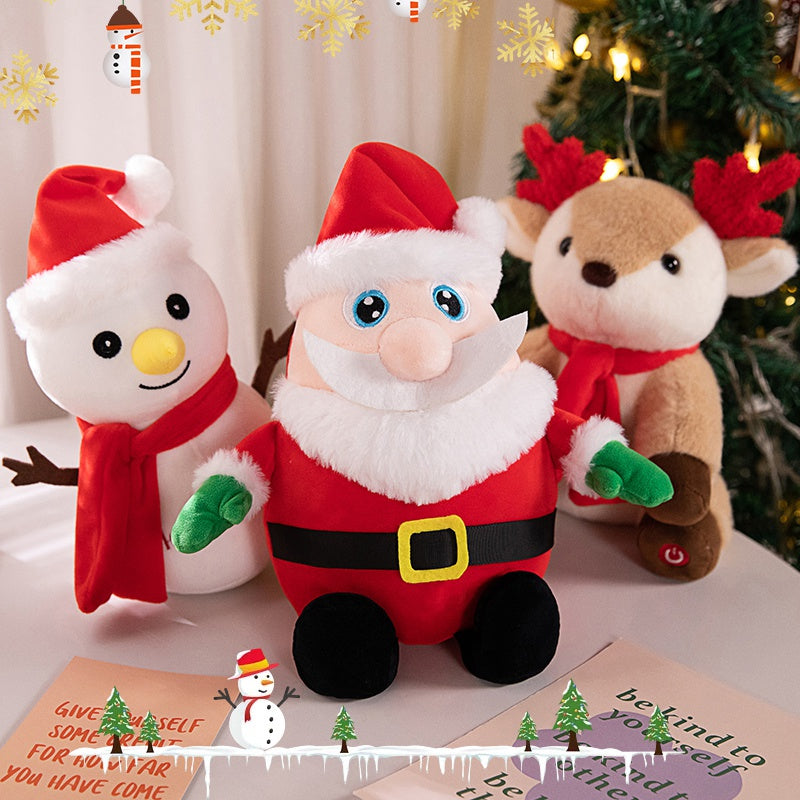 Luminous Singing Christmas Plush Toy – Cute Santa, Elk, or Snowman Plush Doll with Music and Lights, Perfect New Year Gift for Kids