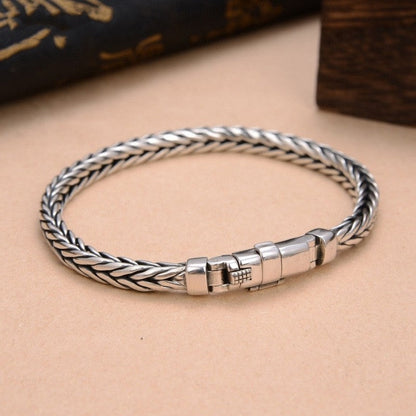 Sterling Silver Handmade Woven Bracelet – Retro Domineering Keel Design Jewelry for Men & Women, Pure S925 Silver Craftsmanship
