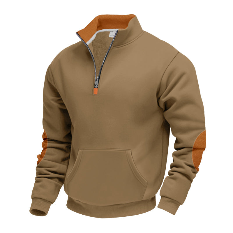 Men's Fleece Lined Sweatshirt – Thick Stand Collar Zip Up Pullover for Autumn Winter Casual Streetwear, Outdoor Comfort and Warmth