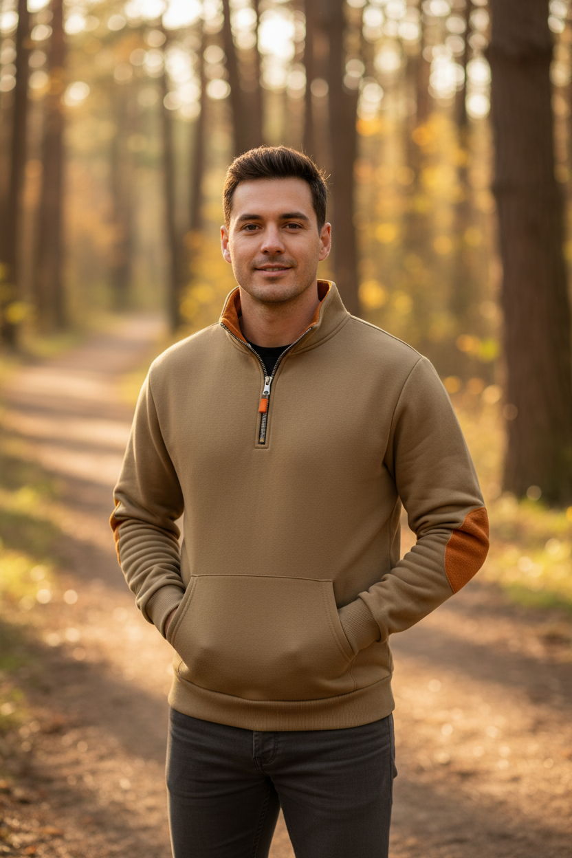 Men's Fleece Lined Sweatshirt – Thick Stand Collar Zip Up Pullover for Autumn Winter Casual Streetwear, Outdoor Comfort and Warmth
