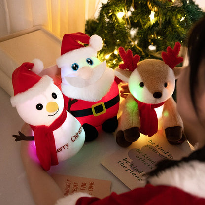 Luminous Singing Christmas Plush Toy – Cute Santa, Elk, or Snowman Plush Doll with Music and Lights, Perfect New Year Gift for Kids