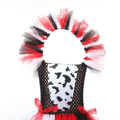 Cruella-Inspired Girls Tutu Dress – Black and White Villain Halloween Costume with Dalmatian Style for Kids, Fancy Dress and Cosplay Parties