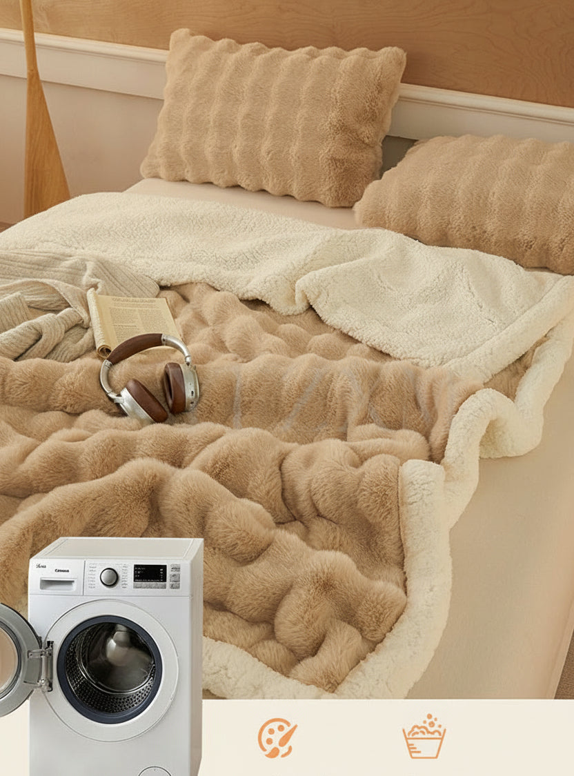 Luxury Faux Rabbit Fur Blanket – Thick Double Layer Plush Winter Bed and Sofa Throw for Cozy Warmth, Soft Comfort and Elegance