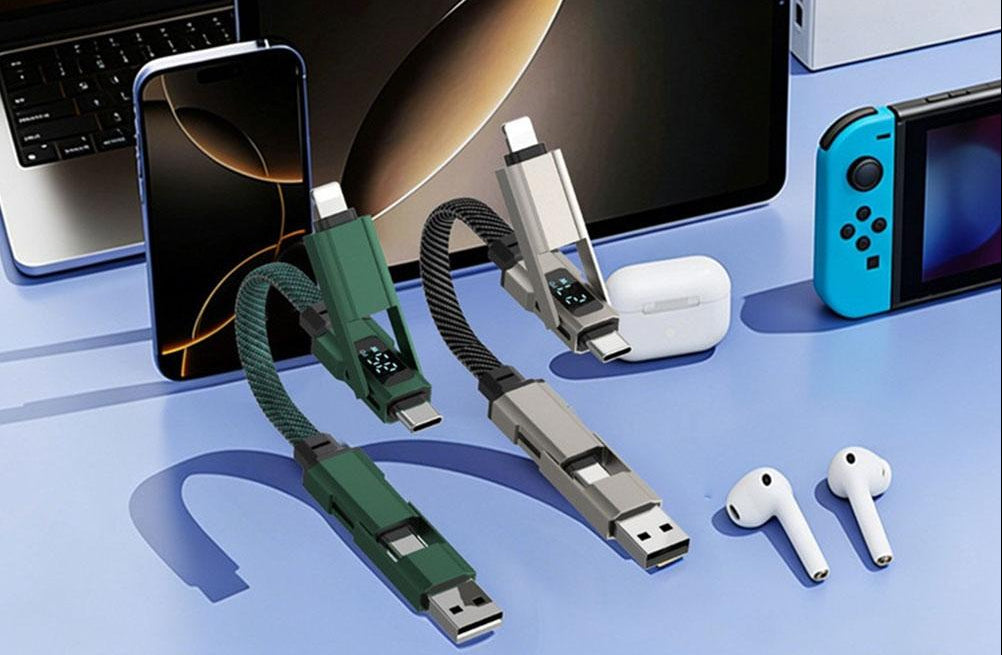 Keychain Charging Cable – 4-in-1 65W Compact Multi-Connector USB Charging Cord for Phones, Tablets and Devices While Traveling or Everyday Carry