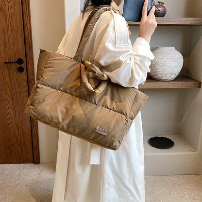 Puffer Quilted Cotton Shoulder Large Tote Bag – Cloud Handbag with Padded Design for Women, Lightweight Casual Shopping Purse for Daily Travel & Essentials