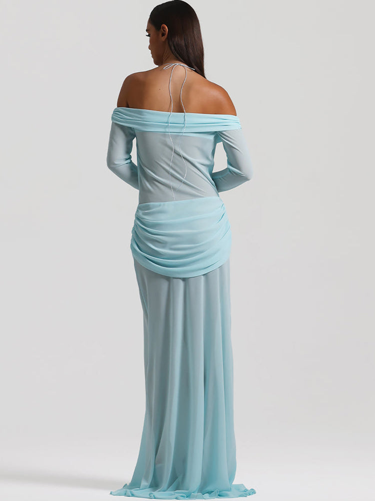 Sexy Off-Shoulder Hollow-Out Maxi Dress – Elegant Halter Long-Sleeve White Dress for Women, Slim Summer Vacation Beachwear & Evening Resort Outfits