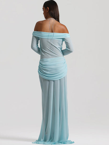 Sexy Off-Shoulder Hollow-Out Maxi Dress – Elegant Halter Long-Sleeve White Dress for Women, Slim Summer Vacation Beachwear & Evening Resort Outfits