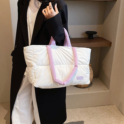 Puffer Quilted Cotton Shoulder Large Tote Bag – Cloud Handbag with Padded Design for Women, Lightweight Casual Shopping Purse for Daily Travel & Essentials
