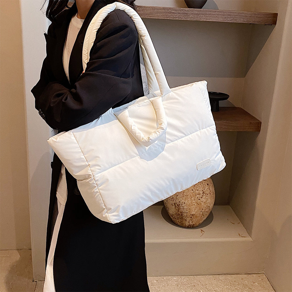 Puffer Quilted Cotton Shoulder Large Tote Bag – Cloud Handbag with Padded Design for Women, Lightweight Casual Shopping Purse for Daily Travel & Essentials