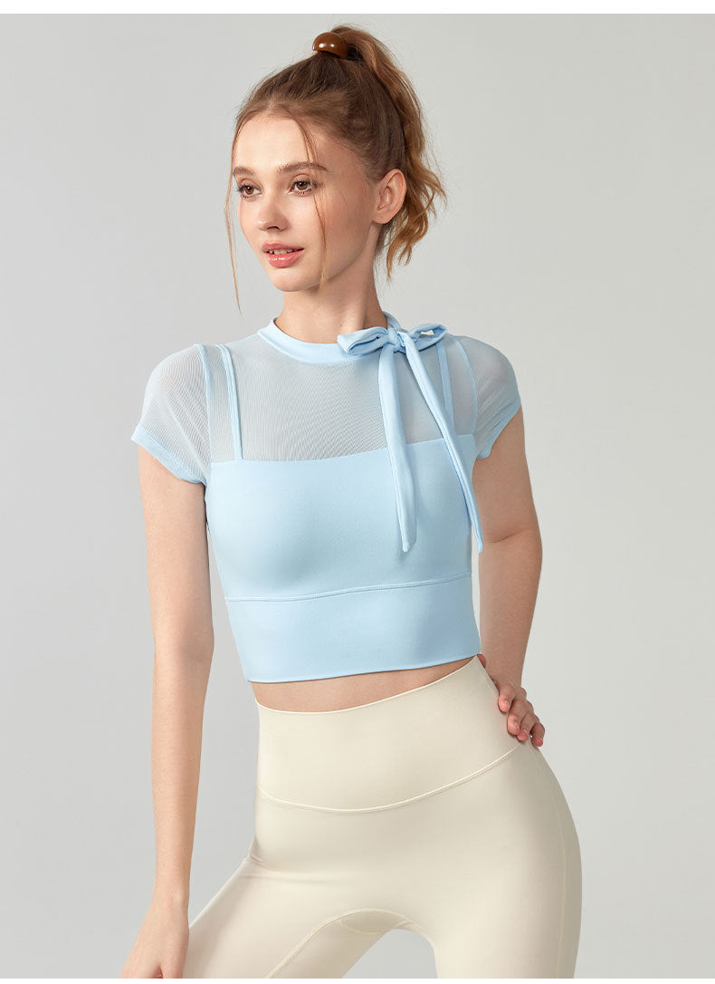 Women’s Padded Sports T-Shirt – Short-Sleeve Half-Neck Fitness Top with Fixed Chest Pads for Spring Summer Workouts and Versatile Activewear