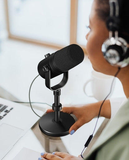 Adjustable Mic Boom Arm Desk Mount – 360° Swivel Microphone Stand with Detachable Riser Column for Streaming, Podcasting & Studio Recording