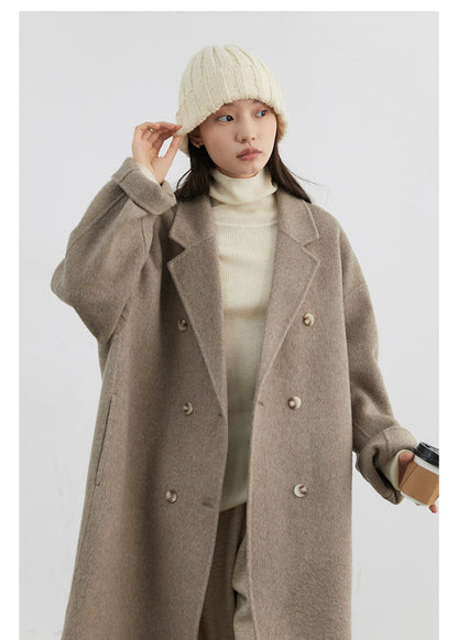 Women's Double Breasted Wool Coat – Long Double Sided Winter Overcoat for Elegant Warmth and Timeless Fashion
