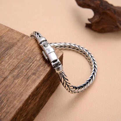 Sterling Silver Handmade Woven Bracelet – Retro Domineering Keel Design Jewelry for Men & Women, Pure S925 Silver Craftsmanship