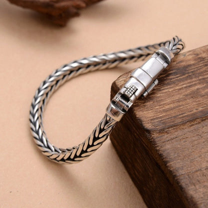 Sterling Silver Handmade Woven Bracelet – Retro Domineering Keel Design Jewelry for Men & Women, Pure S925 Silver Craftsmanship