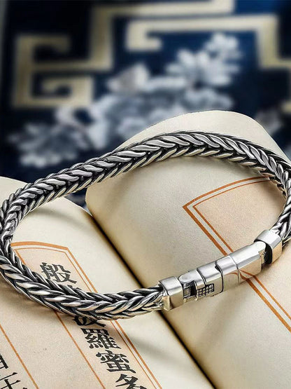 Sterling Silver Handmade Woven Bracelet – Retro Domineering Keel Design Jewelry for Men & Women, Pure S925 Silver Craftsmanship