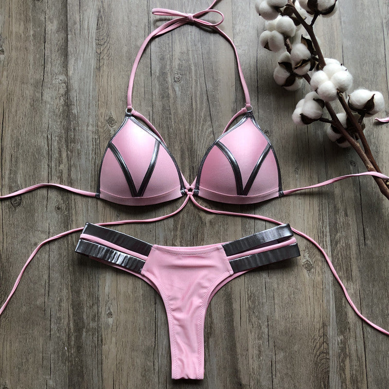 Halter Push-Up Brazilian Bikini Set – Bandage String Swimsuit for Women, Sexy Two-Piece Beachwear for 2025 Trends