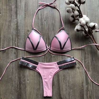Halter Push-Up Brazilian Bikini Set – Bandage String Swimsuit for Women, Sexy Two-Piece Beachwear for 2025 Trends