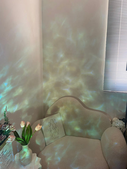 Water Ripple Wall Lamp – Rotating Sunset Ambient Night Light with Moving Shadow Effect for Bedrooms, Streaming Backgrounds and Mood Decor