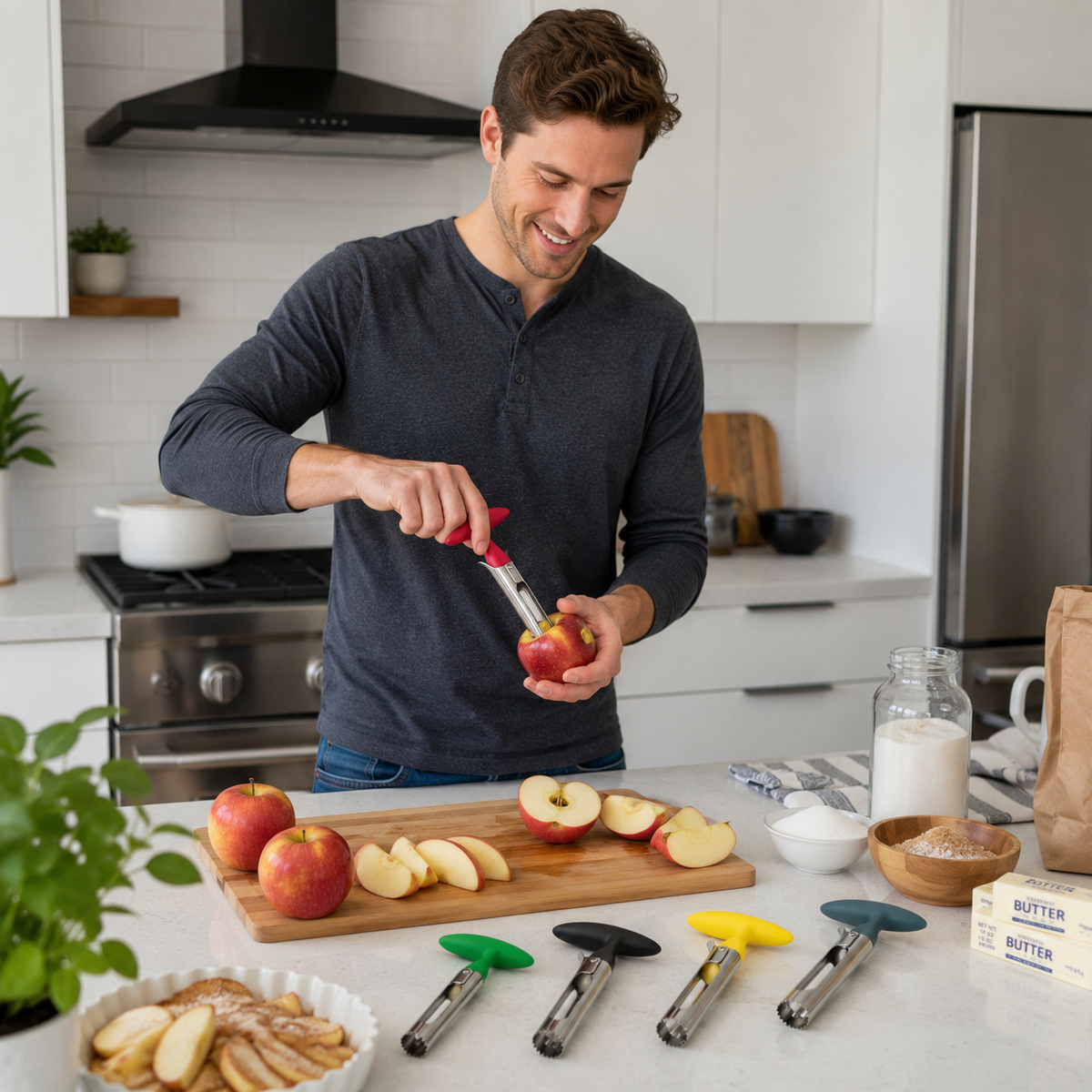 Stainless Steel Apple Corer Tool - Premium Fruit Seeder Slicer for Apples Pears and Quick Kitchen Food Preparation