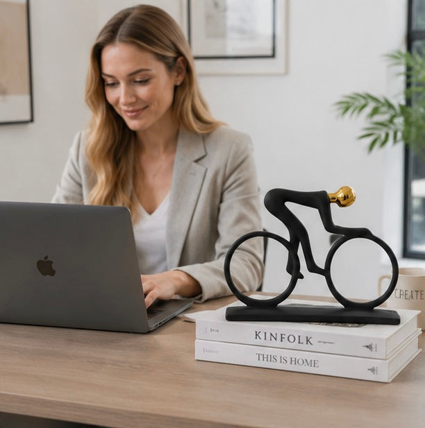 Abstract Cyclist Statue Decor - Modern Resin Bicycle Rider Figurine for Office Living Room and Sports Inspired Decoration