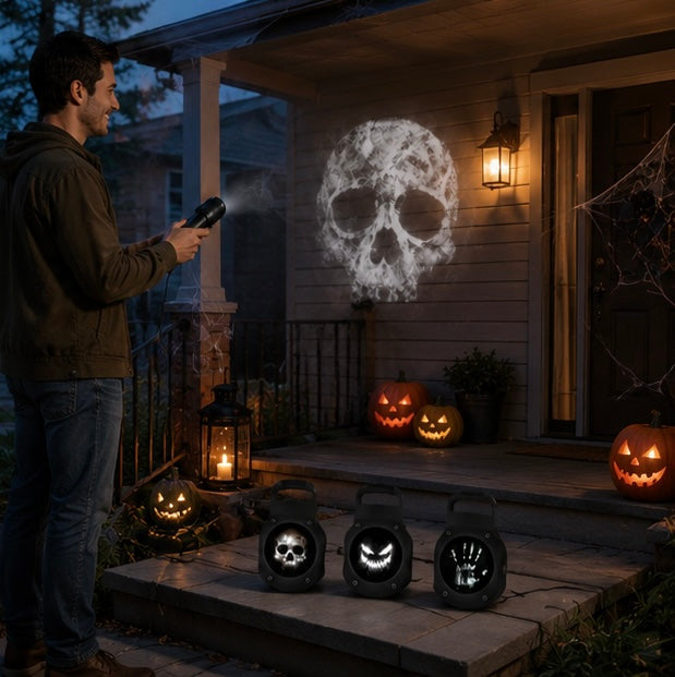 Halloween Skull Projector Light – USB Powered LED Ghost Night Lamp with Rotating Patterns for Creepy Dark Room Ambience Decor