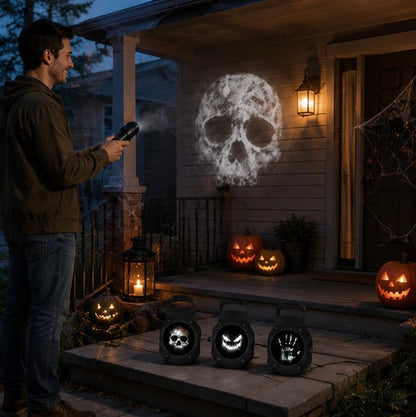 Halloween Skull Projector Light – USB Powered LED Ghost Night Lamp with Rotating Patterns for Creepy Dark Room Ambience Decor