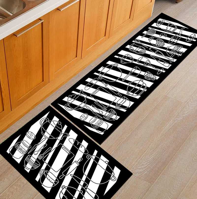 Non-Slip Kitchen Floor Mat & Runner – Printed Flannel with Dot-Grip Backing, 13 Prints