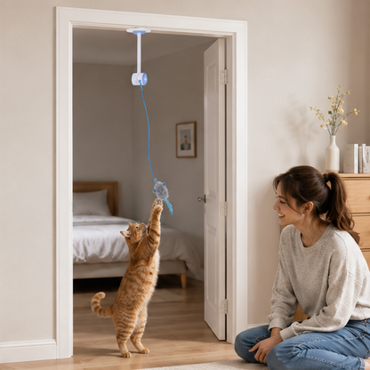 Electronic Feather Cat Toy – Self Play Hanging Teaser with Catnip Mice for Bored Indoor Cats