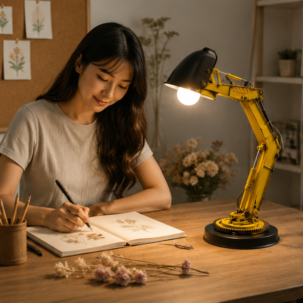 Excavator LED Table Lamp - Creative Construction Vehicle Desk Light for Kids Bedrooms, Reading and Unique Decor