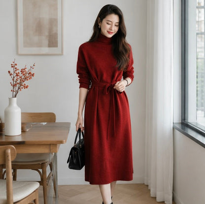 Purple Cashmere Sweater Dress- Women Slim Fit Knee Length Knit Dress for Autumn Winter Elegant Warm Fashion Styling