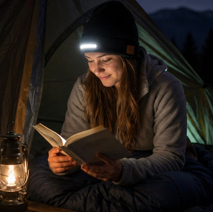 LED Beanie Hat with Light - USB Rechargeable Winter Headlamp Cap for Outdoor Work, Running and Camping