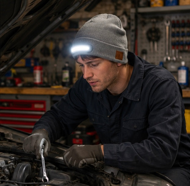 LED Beanie Hat with Light - USB Rechargeable Winter Headlamp Cap for Outdoor Work, Running and Camping