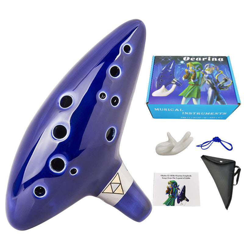 Alto C Ocarina Flute – 12-Hole Professional Folk Music Instrument with Songbook, Display Stand, and Protective Carry Bag