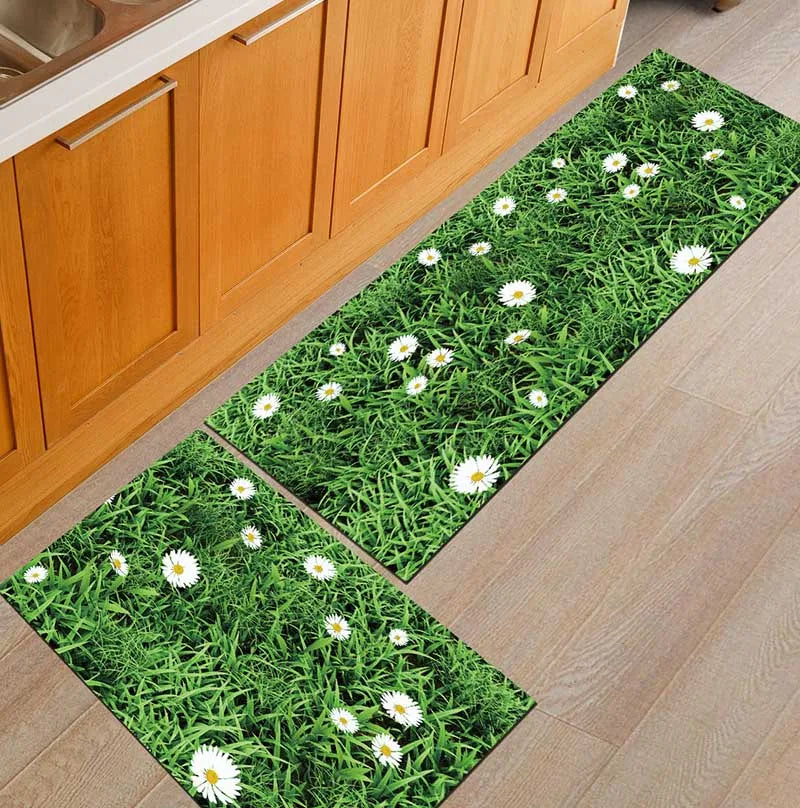 Non-Slip Kitchen Floor Mat & Runner – Printed Flannel with Dot-Grip Backing, 13 Prints