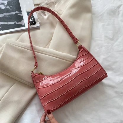 Fashion Alligator Pattern PU Leather Bag – Stylish Armpit Handbag for Women, Small Messenger Purse for Daily Essentials