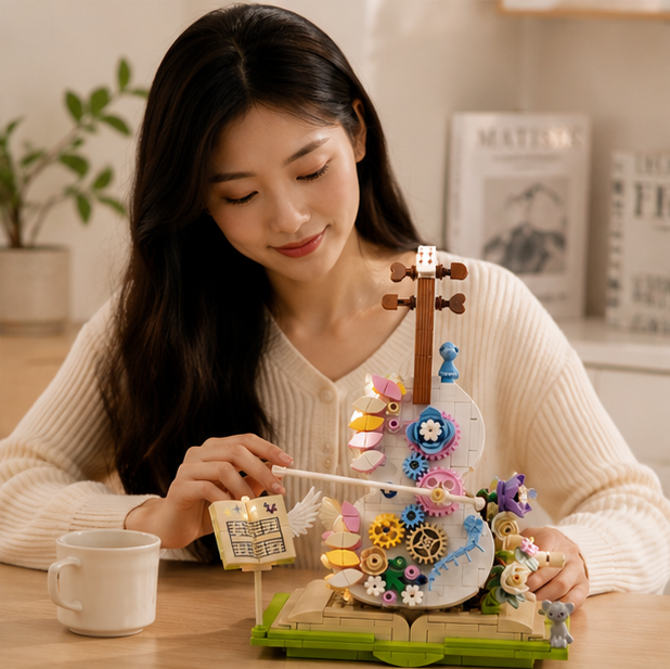 Flower Violin Building Blocks – Creative Assembly Toy for Girls and Decorative Display