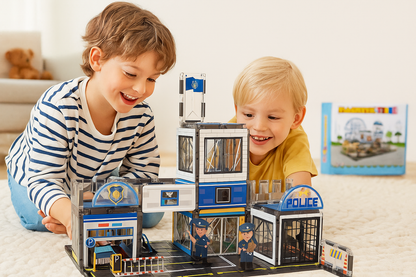 Magnetic Police & Fire Station Playset – Educational Garage Tower Construction Toys with Vehicles for Toddlers, Enhancing Creativity and Focus