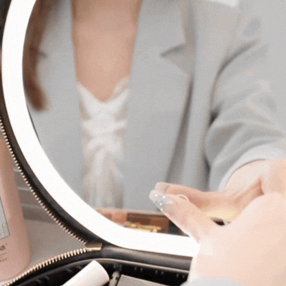 Round Smart LED Makeup Case with Lighted Mirror - Women Beauty Bag Large Capacity PU Leather Travel Organizers Cosmetic Case