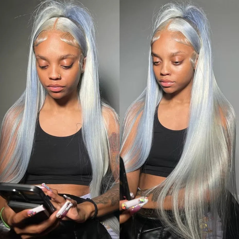 Silver Grey Lace Front Wig – 13 x 6 Pre-Plucked Human Hair Straight & Body Wave Blonde Wig for Women, Natural & Stylish Look